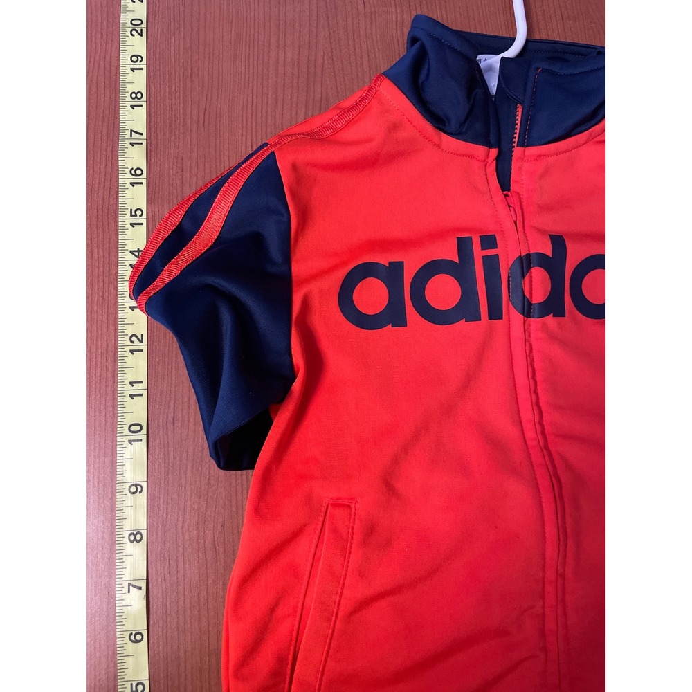 Adidas Kids Tracksuit Jacket Full Zip Logo Stripe Size 6 Orange Navy - Picture 6 of 7